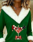Plush Christmas Print Long Sleeve Top