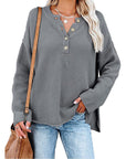 Button Pullover V-Neck Knitted Sweater
