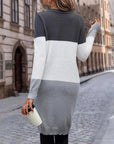 Cable Knit Colour Block Longline V-Neck Cardigan
