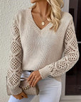 Hollow Sleeve V-Neck Sweater