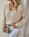 Hollow Sleeve V-Neck Sweater