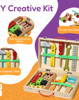 Wooden toy tool set with tool box and pretend tools – view 3