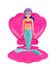 Mermaid toy spiraling up from pink shell underwater – view 3