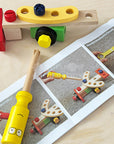 Wooden toy tool set with tool box and pretend tools – view 10