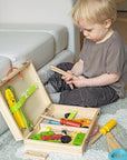 Wooden toy tool set with tool box and pretend tools – view 7
