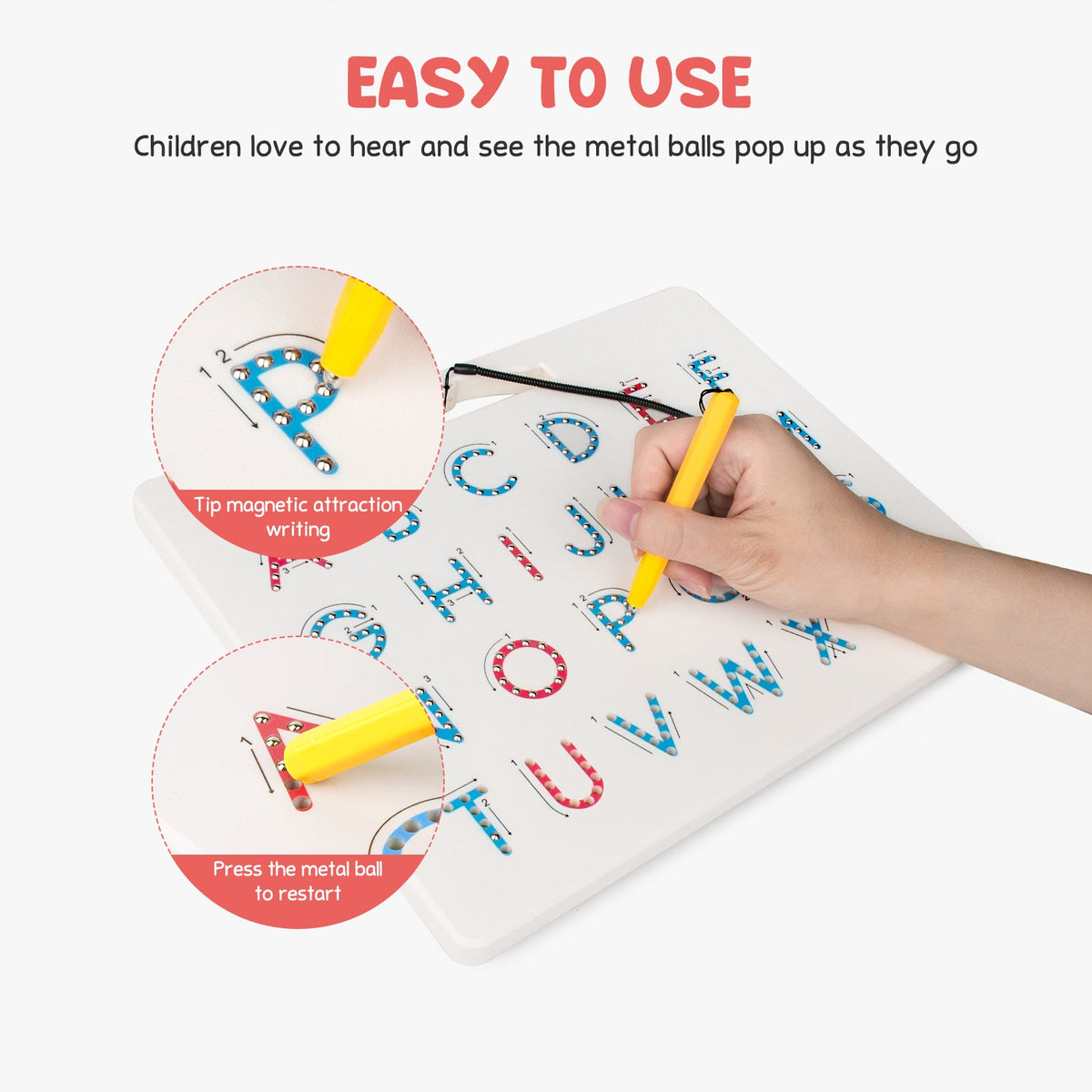 Double sided magnetic alphabet tracing board with pen – view 5