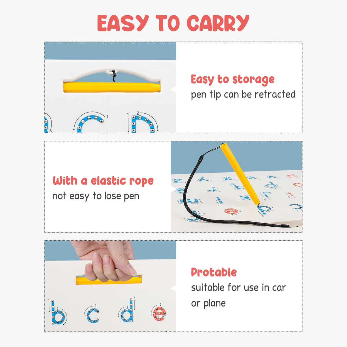 Double sided magnetic alphabet tracing board with pen – view 3