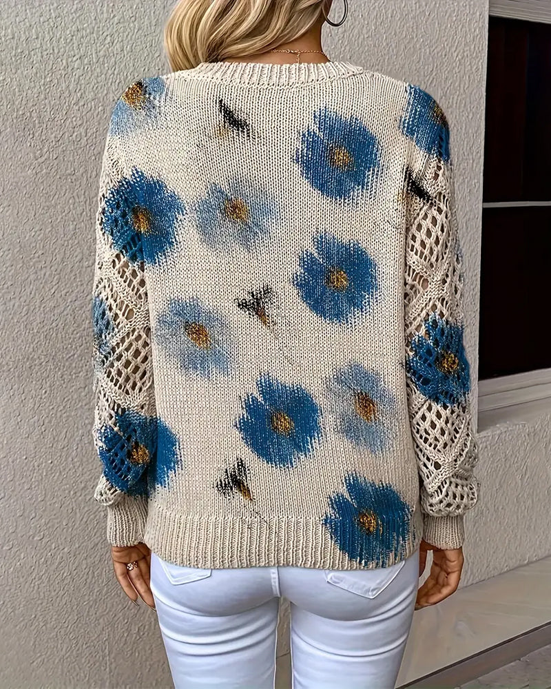 Long-Sleeved V-Neck Jacquard Sweater