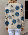 Long-Sleeved V-Neck Jacquard Sweater