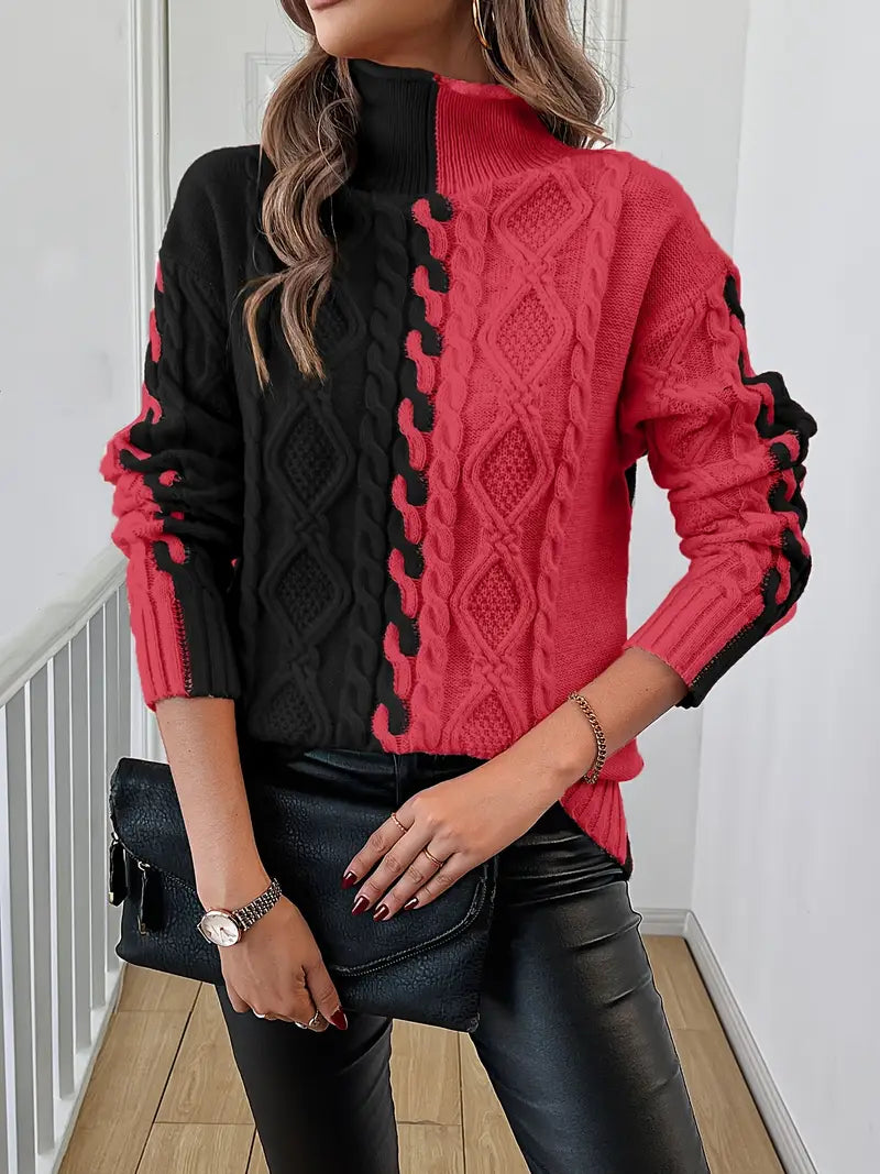 Elegant Striped Jumper With High Collar