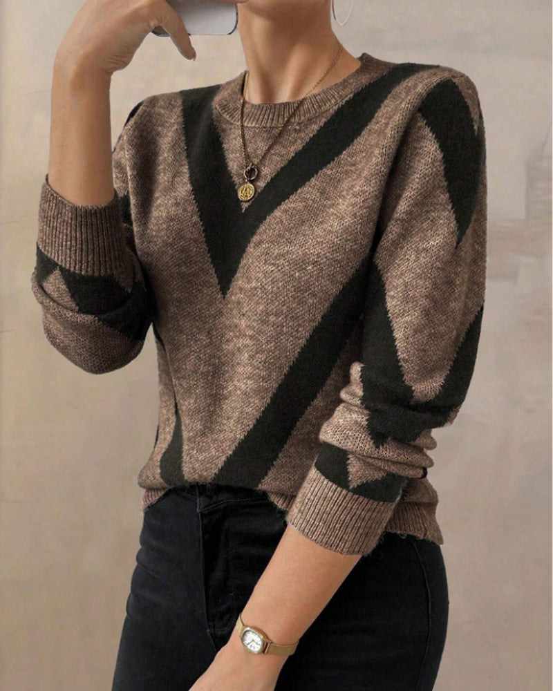 Geometric-Print Crew Neck Sweater