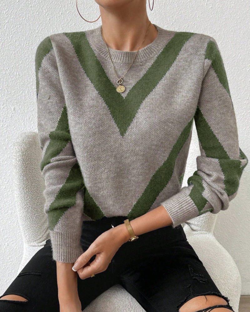 Geometric-Print Crew Neck Sweater