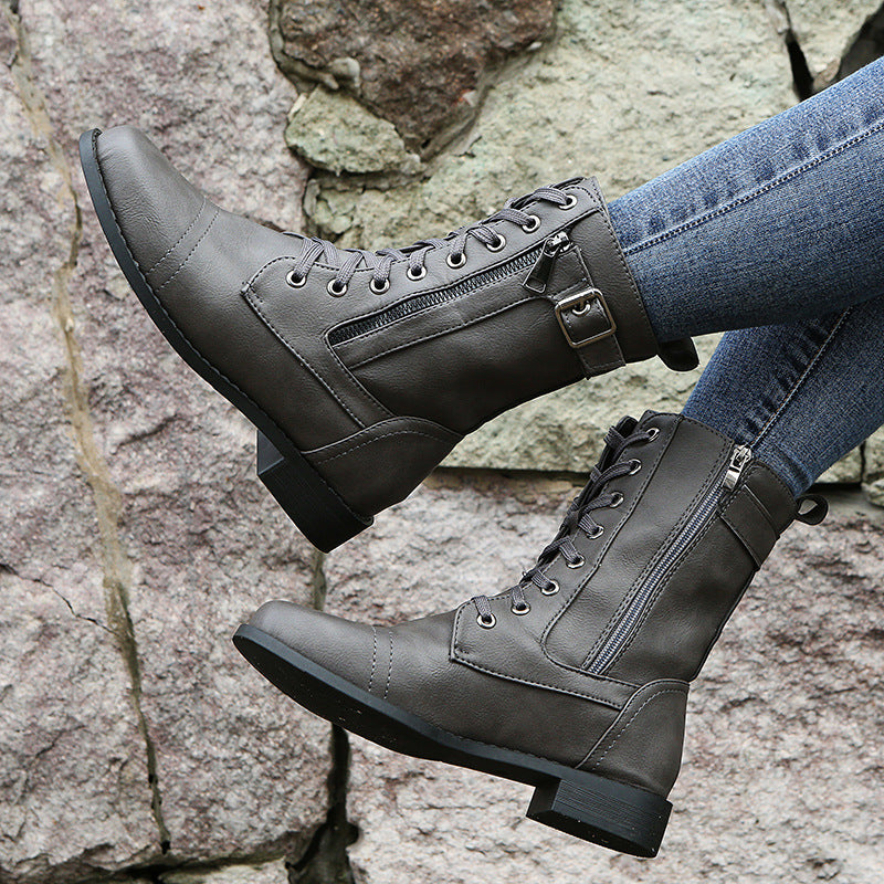 Women's Leather Orthopedic Shoes with Side Zip and Round Toe