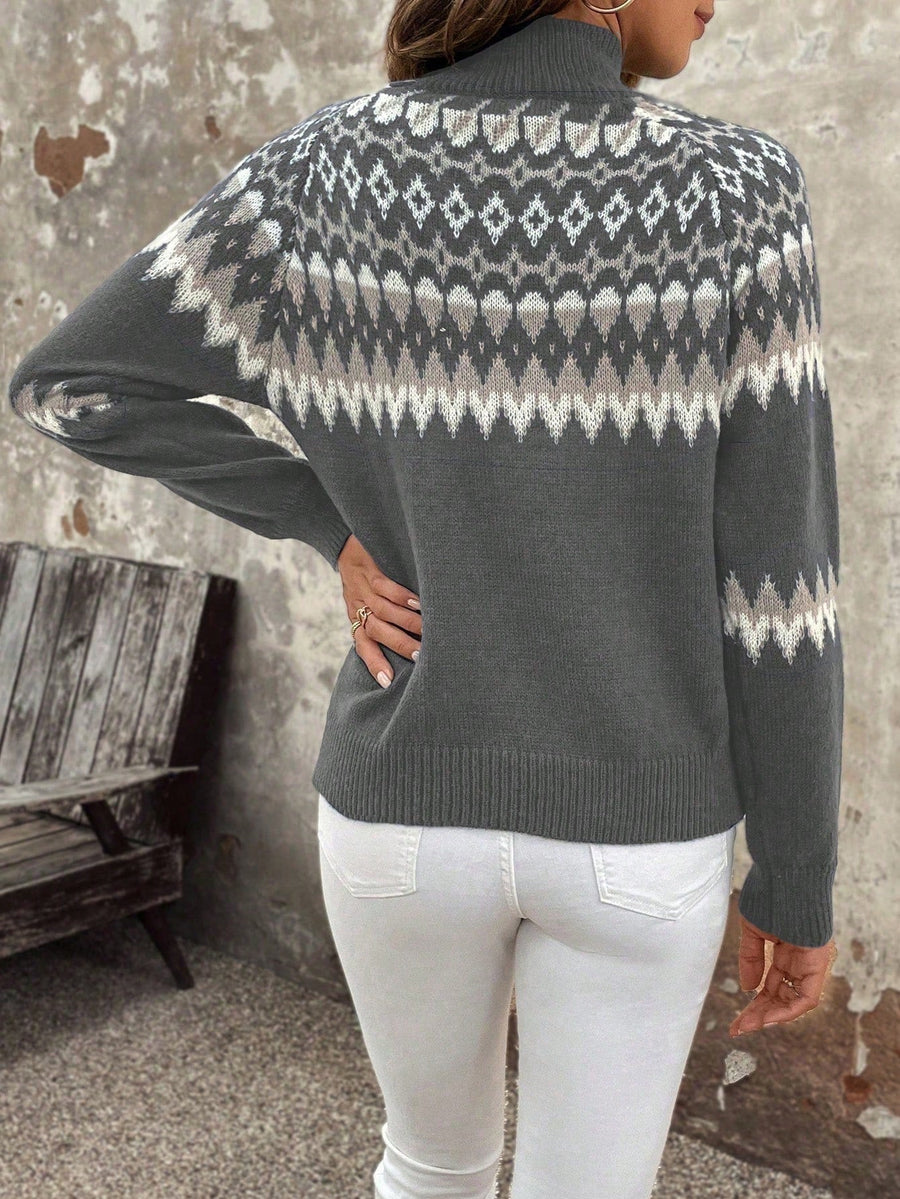 Icelandic Turtleneck Sweater with Nordic Pattern