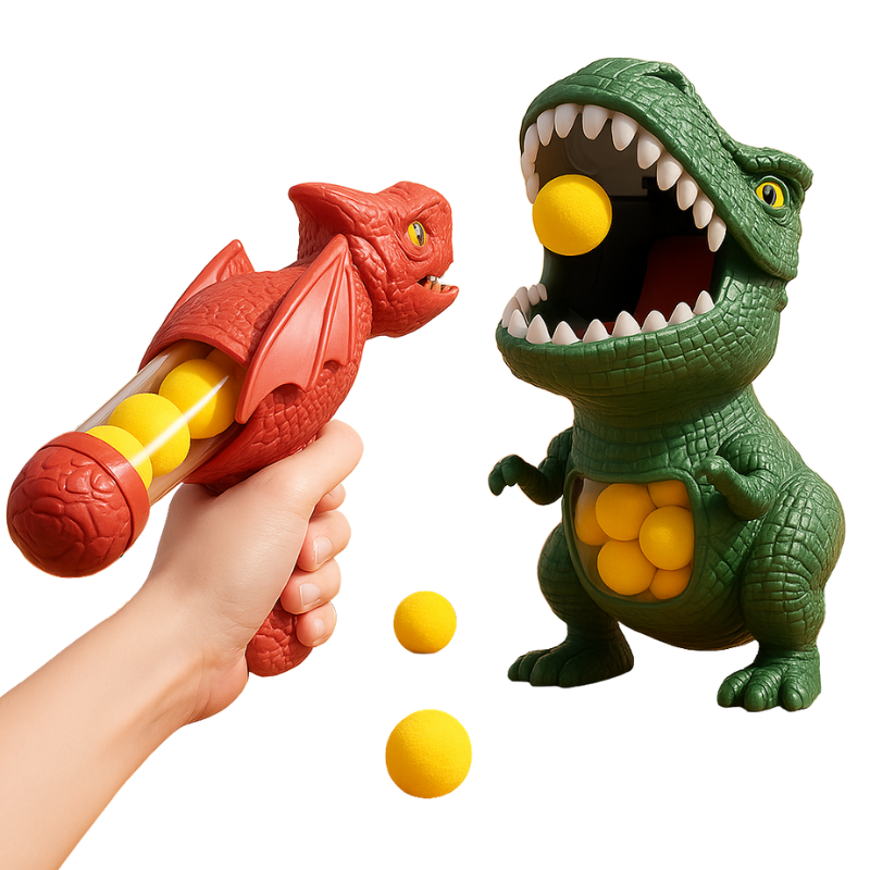 Dinosaur shooting game with foam ball blaster and target – view 3