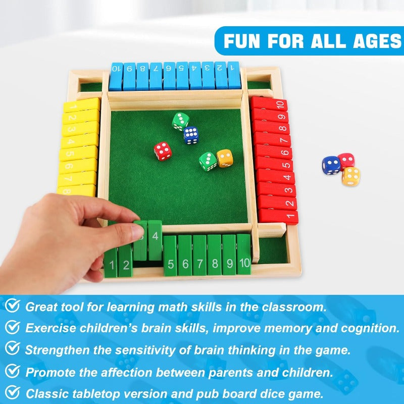 Wooden shut the box dice game board – view 4