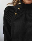 High-Neck Metallic-Button Sweater