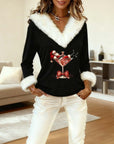 Plush Christmas Print Long Sleeve Top