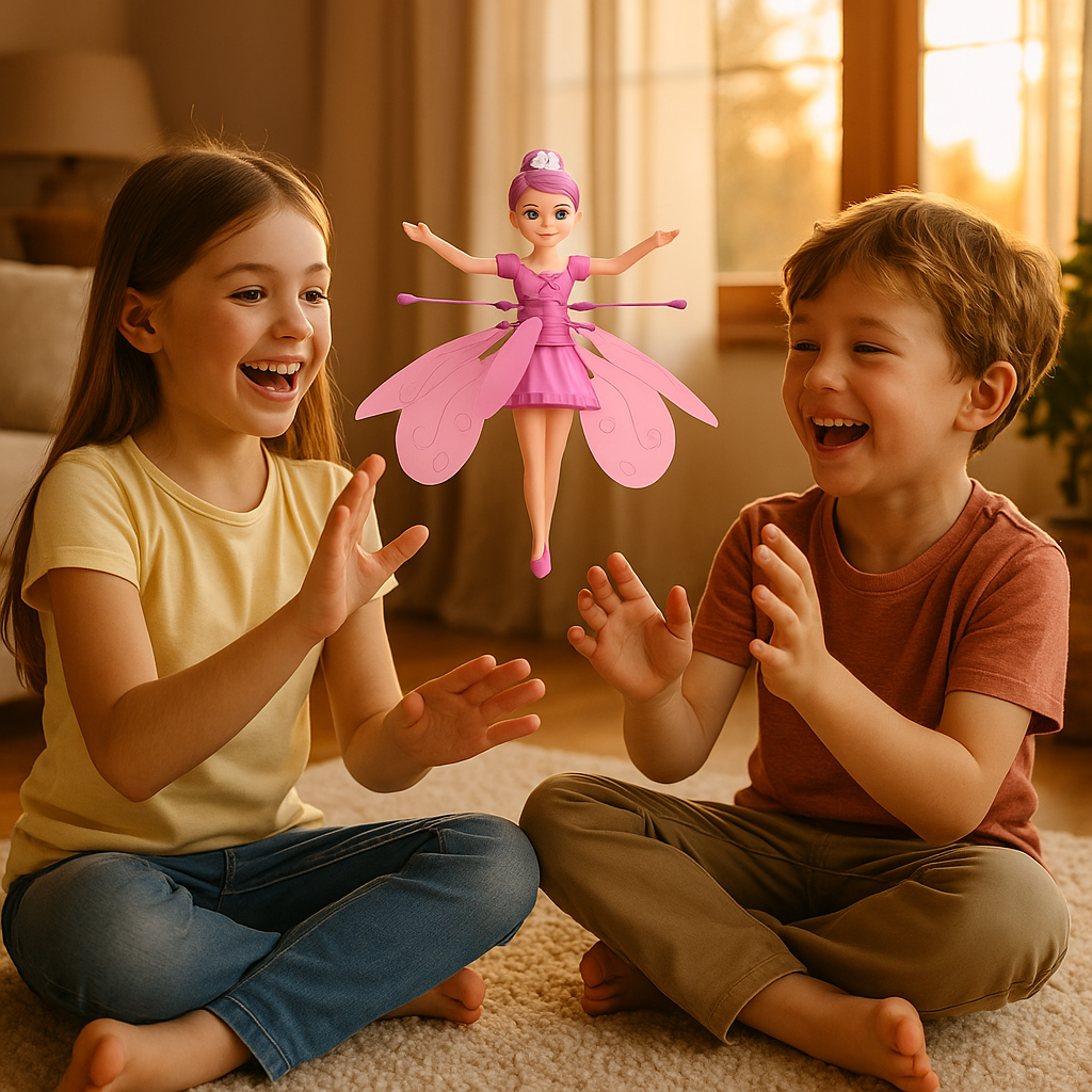 Flying fairy toy glowing in a child's hand