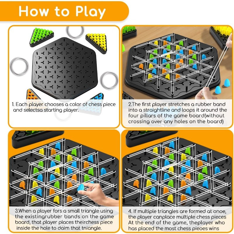 Triangle chain strategy board game with rubber bands – view 4