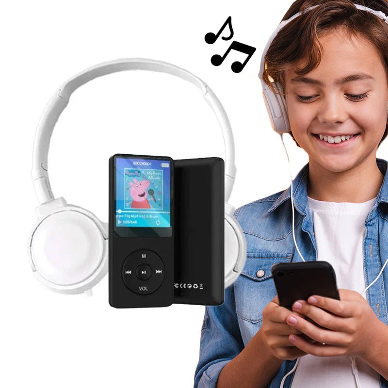 Kids MP3 player with wired headphones in pink