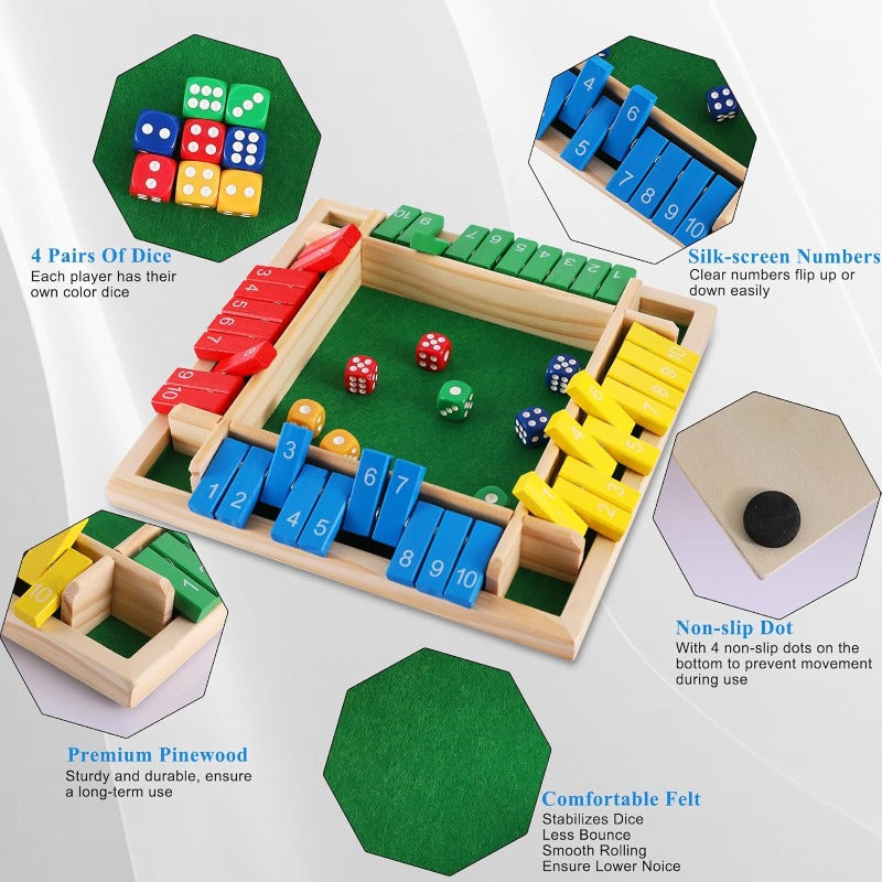 Wooden shut the box dice game board – view 3