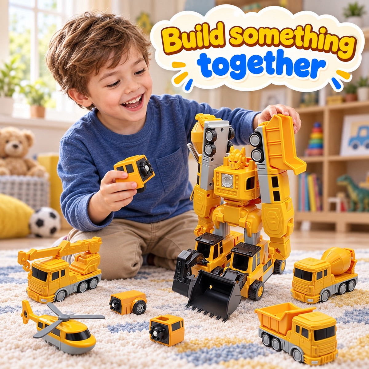 Magnetic tiles set built into a toy vehicle