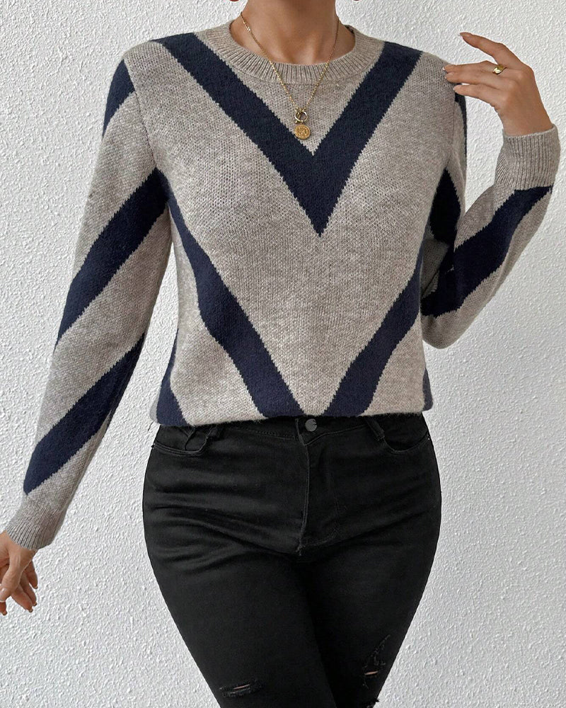 Geometric-Print Crew Neck Sweater
