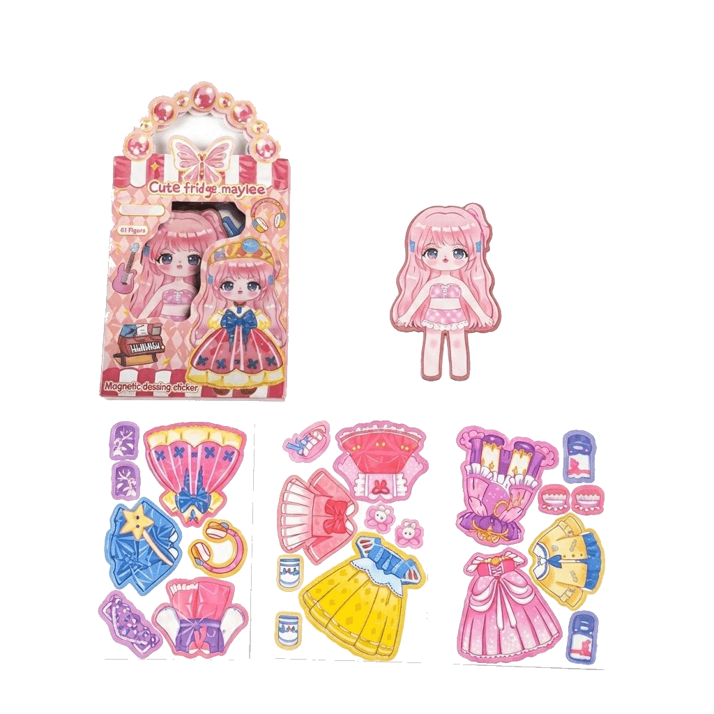 Magnetic dress up dolls set with outfits and stand – view 4