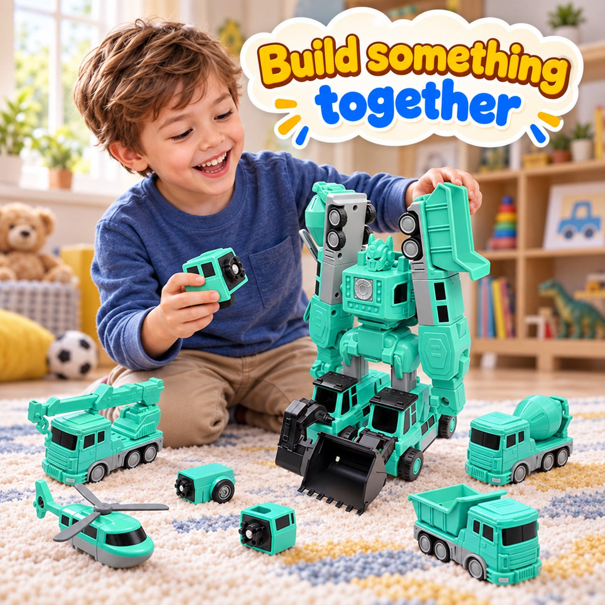 Magnetic tiles set built into a toy vehicle – view 2