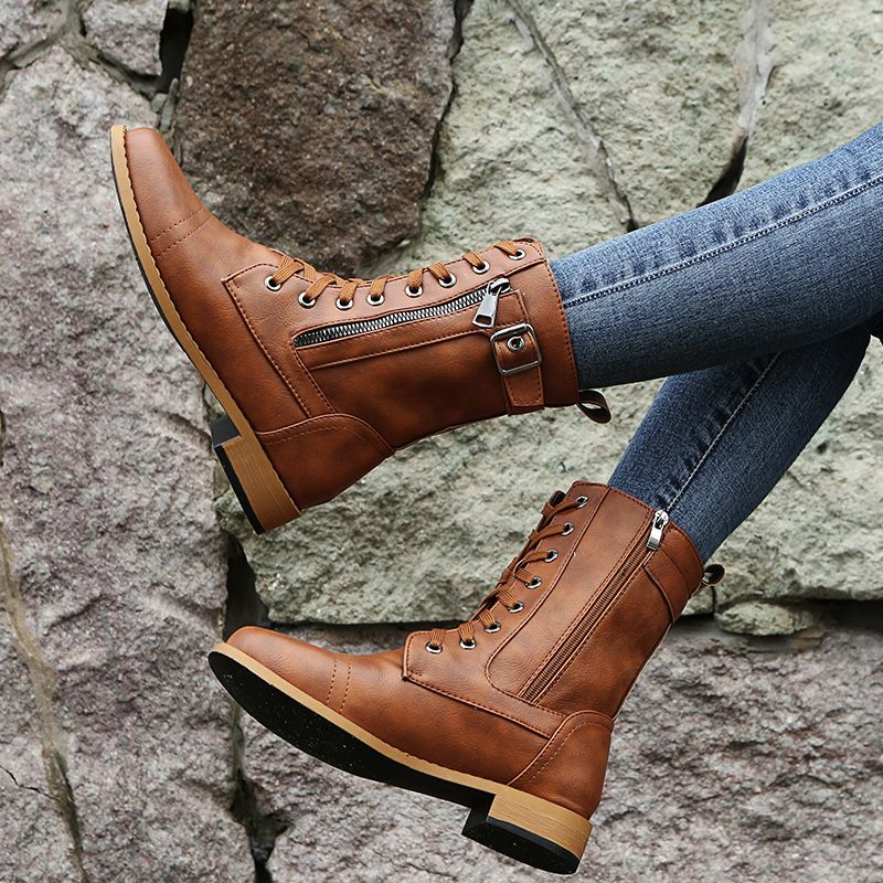 Women's Leather Orthopedic Shoes with Side Zip and Round Toe