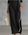 Contrast Button V-Neck Dress