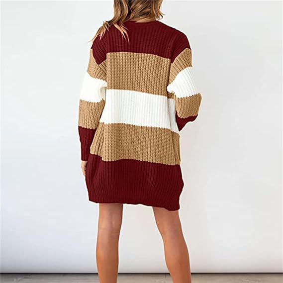 Women Contrast Sweater Cardigan with Pocket