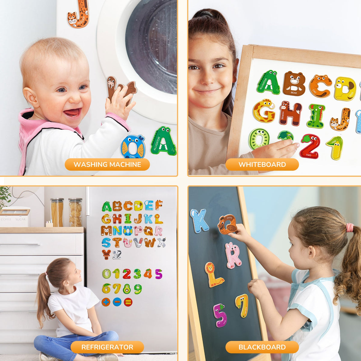 Wooden alphabet fridge magnets with animal letters – view 3