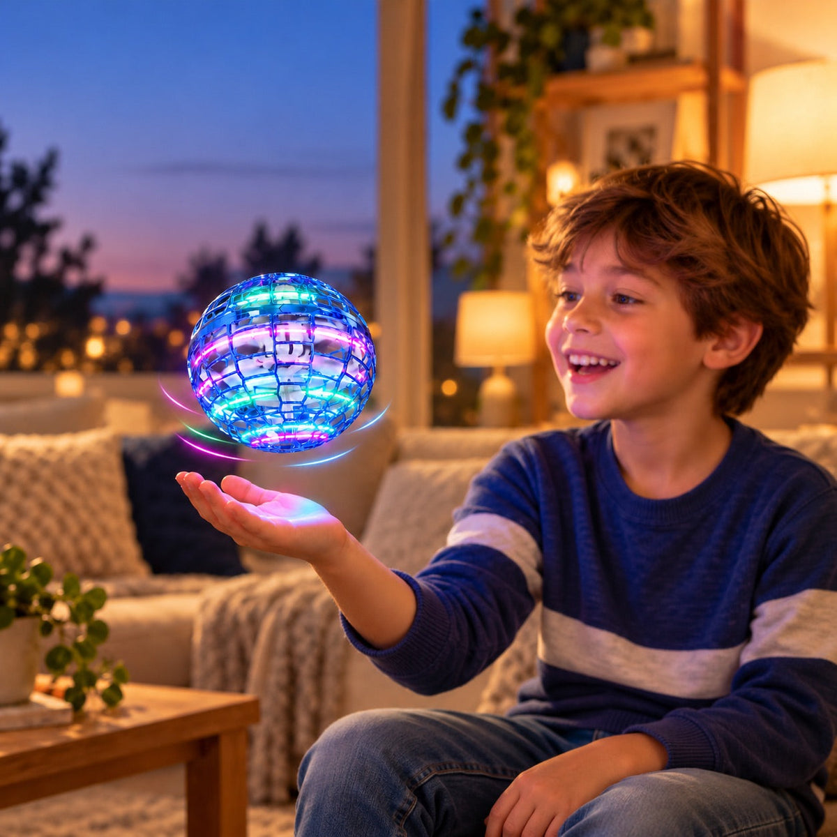 Hover ball flying orb glowing with colorful LED lights – view 2