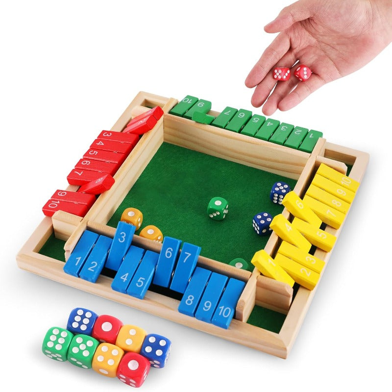 Wooden shut the box dice game board