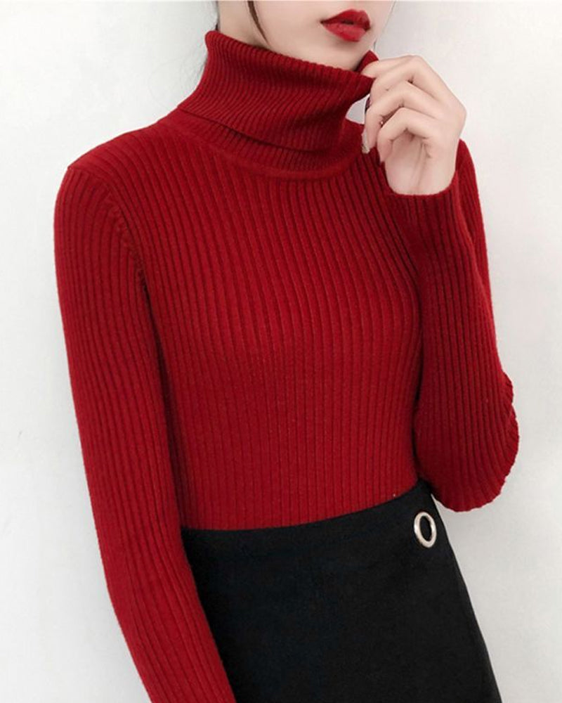 High-Neck Knit Sweater Base Layer