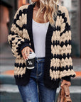 Women's Lantern Sleeve Open Front Striped Color Cardigan
