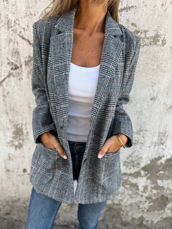 Casual Checked Blazer with Lapels