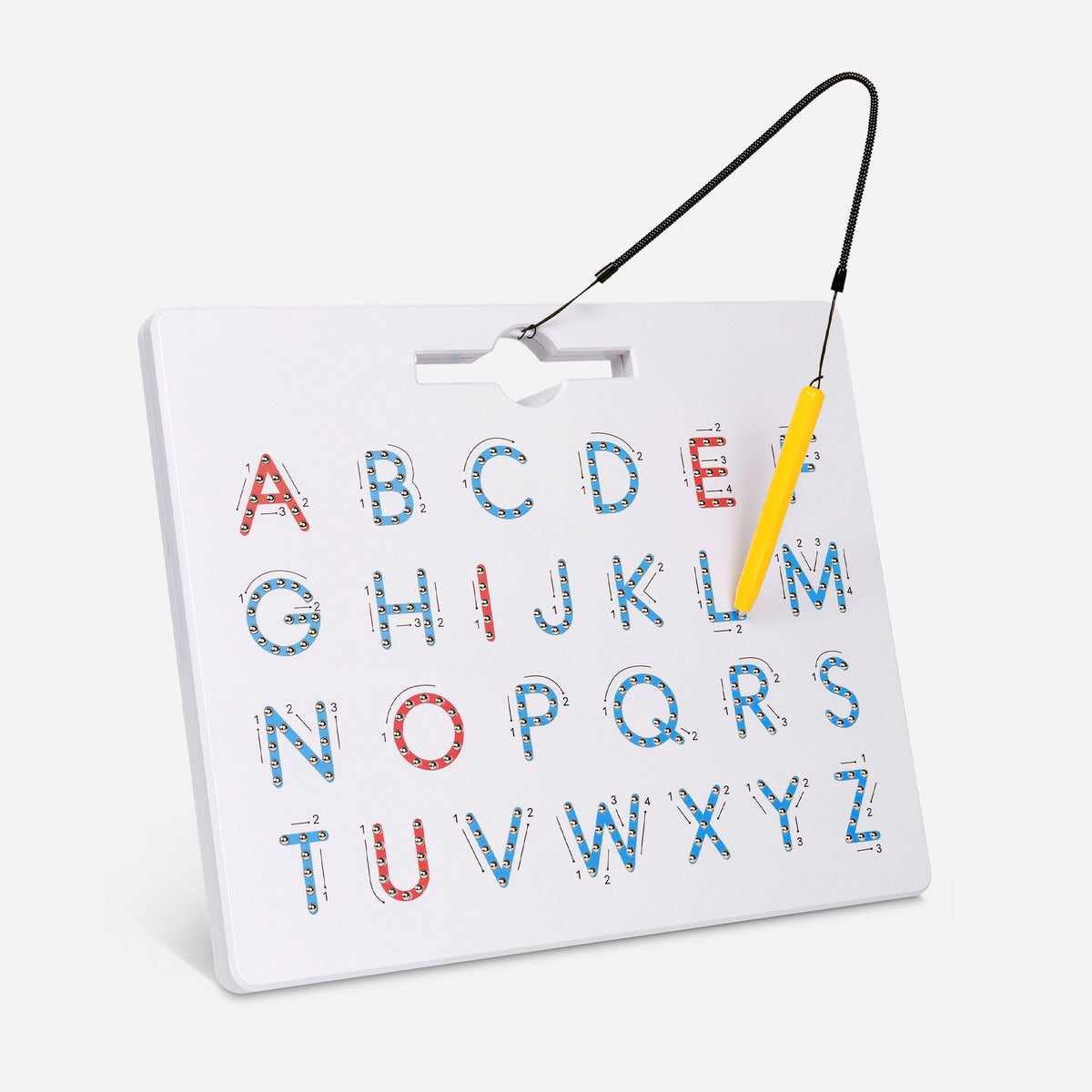 Double sided magnetic alphabet tracing board with pen