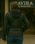 Waterproof Women's Leather Jacket with Hood