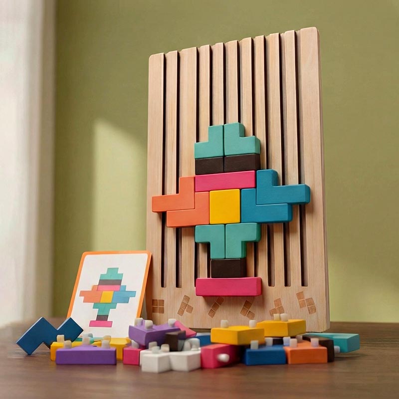 Wooden blocks brain teaser shape puzzle – view 2