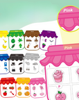Magnetic color matching game with picture magnets