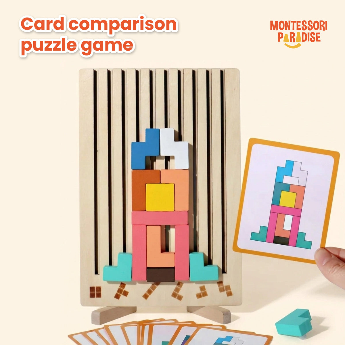 Wooden pattern blocks board with colorful shapes – view 4