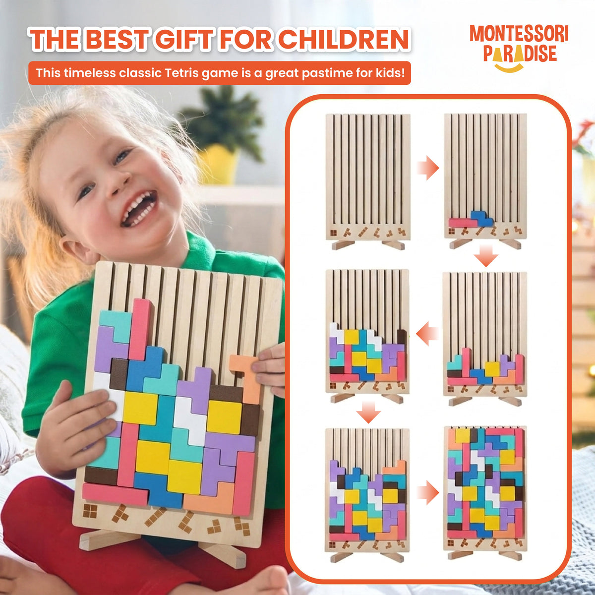 Wooden pattern blocks board with colorful shapes – view 2