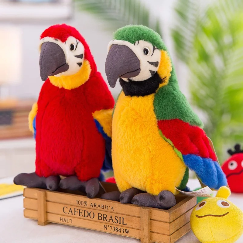 Talking parrot interactive plush toy in red