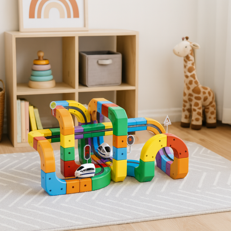 DIY flexible race track set for kids with car