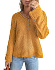 Loose Button Knitted Drop Shoulder Sweater Women