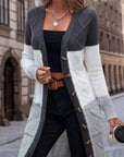 Cable Knit Colour Block Longline V-Neck Cardigan