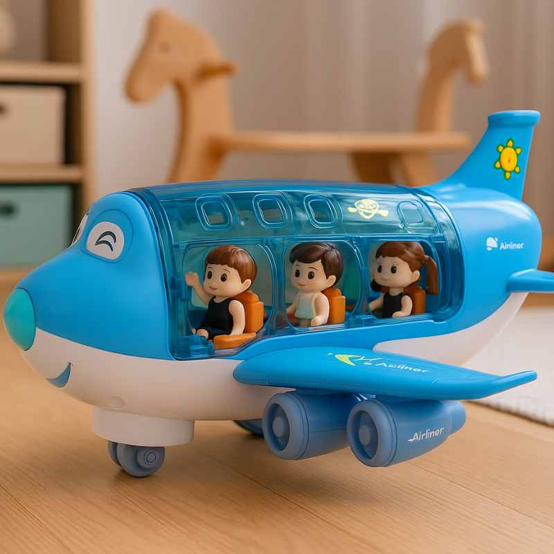 Musical spinning light up toy airplane